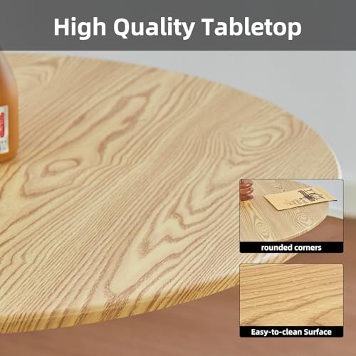 Round Dining Table, 24" Circle Tulip Table with Thickened Tabletop & Metal Pedestal, Mid Century Modern Bistro Table for Kitchen, Small Places, Living Room, Cafe (Faux Oak) - color: Faux Oak, size: 24"