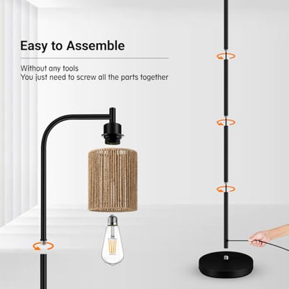 Industrial Floor Lamp, Standing Lamp with Lampshade, 6W LED Bulb Included, Modern Floor Lamp with Foot Switch, Bright LED Lamp for Living Room and Bedroom, Office - color: Black-W