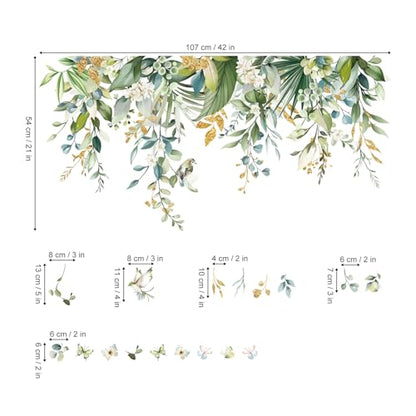 wondever Hanging Green Leaves Wall Decals Tropical Plants Wall Stickers | Peel and Stick, Removable, Wall Art Decals, Wall Decoration, Living Room Bedroom, Office Sofa TV Home Wall Decor - style: Flower Leaves