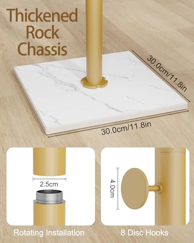 Clothes Rack Freestanding, Coat Stand with 8 Hooks, Gold | Small Garment Rack with Heavy Rock Slab Base, Modern Metal Clothing Rack for Hanging Clothes with 8 Hooks for Bedroom, Office - color: Gold