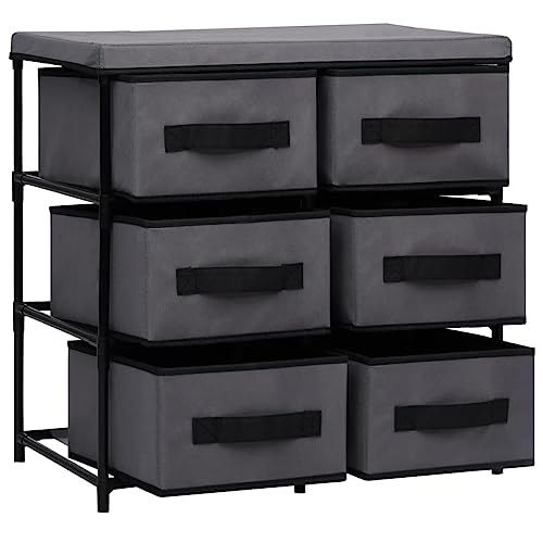 6-Drawer Storage Cabinet, Gray Steel and Fabric Organizer Unit for Bedroom, Living Room, Office, 21.7 inch Side Chest for Small Spaces