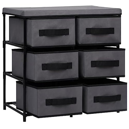 6-Drawer Storage Cabinet, Gray Steel and Fabric Organizer Unit for Bedroom, Living Room, Office, 21.7 inch Side Chest for Small Spaces
