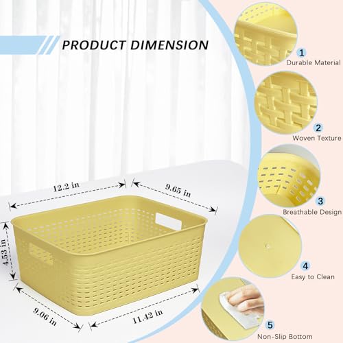 Plastic Storage Baskets for Cabinets, Household Pantry Organization with Handle,Organizer Bins for Room,Bathrooms,Under-Sink,Kitchen (Yellow, M-3PACK) - color: Yellow, size: M-3PACK