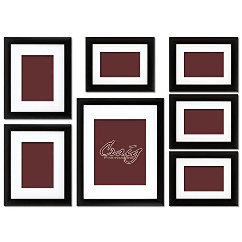 Craig Frames 1WB3BK Picture Frame 7-Piece Wall Set, Black Frames, White Display Mats - color: 500FSET01S07Y Black Frame Set