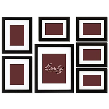 Craig Frames 1WB3BK Picture Frame 7-Piece Wall Set, Black Frames, White Display Mats - color: 500FSET01S07Y Black Frame Set