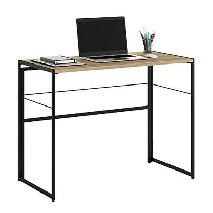 Furinno Riau No Tool/No Assembly/Folding Metal Frame Computer Desk, Sonoma Oak/Black, 39 Inch - color: Sonoma Oak/Black, size: 39 inches