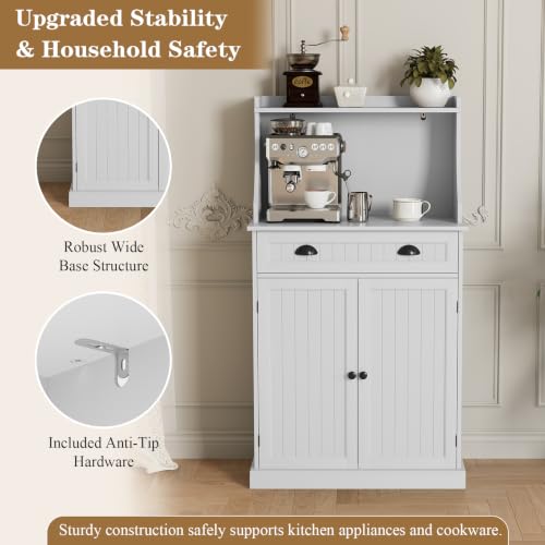 ARTPOWER 54" Kitchen Microwave Cabinet/Stand with Storage and Drawers, Pantry Storage Cabinet with Hutch & Adjustable Shelves for Kitchen, Dining Room, Living Room, Hallway in White - color: White