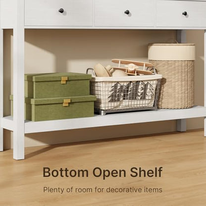 Gizoon Console Table with Outlets, | Modern Accent Sofa Table with 3 Drawers, Open Shelf for Living Room, Front Hall, Entrance Hall, Study Room, White - color: White, size: 51"W with Outlets