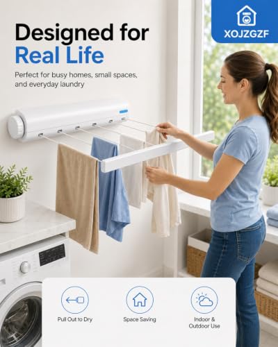 Retractable Multi-line Clothesline Dryer, Clothes Line Indoor, Balcony Laundry Lines, Heavy Duty Hanging Bar, Outside Wall Mounted Drying Rack Outdoor Hanger Spring-Loaded Automatic - color: 4 Ropesx1