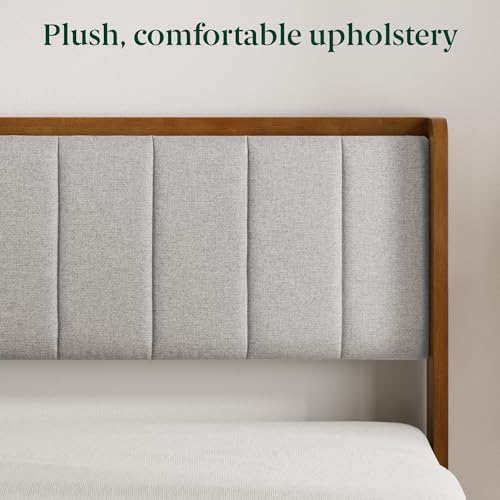 Zinus Jonas Bamboo Platform Bed Frame, Wingback Headboard, Queen | Mid-Century Modern Design, Plush Upholstered Comfort, Sustainable Bamboo, Fits Any Bedroom Style, No Box Spring Needed - size: Queen