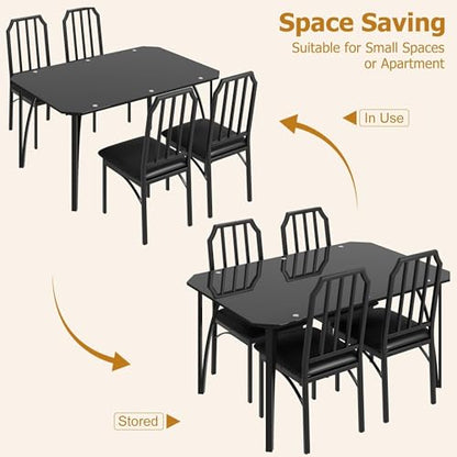IDEALHOUSE Dining Table Set for 4, Kitchen Table Set of 4 with Upholstered Cushion Chairs, Dining Room Table Set for 4 with Kitchen Chairs, Easy to Assemble, Suitable for Apartment - (Glass Dark) - size: 1* Table + 4* Chairs (Glass Dark)