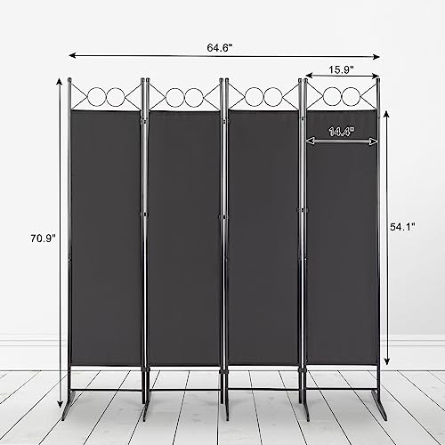 Room Divider,6 Ft Tall Folding Privacy Screen Room Dividers,Portable Room Partition for Separator,Freestanding Partition Wall Dividers for Home Office Bedroom (Black with Top Shape,4 Panel) - color: Black With Top Shape,4 Panel