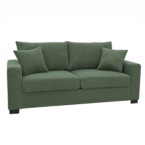 Dark Green 69'' Modern Loveseat Sofa | Upholstered 2-Seater Sofa for Living Room, Mid-Century Modern Love Seats with 2 Pillows, Deep Seat for Office Apartment - color: Dark Green