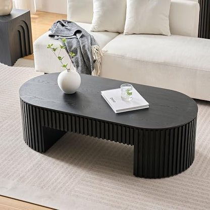 JUSTONE 51.18'' Black Oval Wood Coffee Table with Drawer, Farmhouse Wood Coffee Table for Living Room,Apartment(Black) - color: 51.18'' Oval - Black