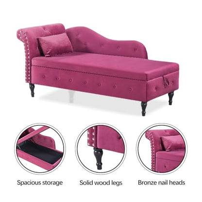 60" Modern Velvet Chaise Lounge Indoor,Upholstered Lounge Chair with Left Armrest and Lumbar Pillow, Button Tufted Lounge Sofa for Living Room Bedroom Office,Mini Chaise Longue Sofa (Burgundy) - color: Burgundy