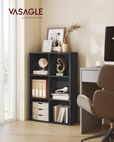 VASAGLE Bookcase Cube Shelf with 6 Compartments, 9.4 x 25.8 x 38.6 Inches | Bookshelf storage shelf, Ebony Black, CUSTOS Collection, ULBC423B01 - color: Ebony Black, size: 6 Cubes (9.4"D x 38.6"H), style: 1 Pack