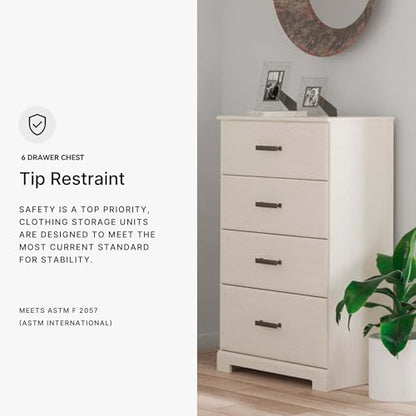 Signature Design by Ashley Stelsie Tall Dresser, White Chest with Four Smooth‑Gliding Drawers, Storage Furniture for Bedroom or Closet, 30.24" W x 46.34" H - color: White, style: Chest of Drawers