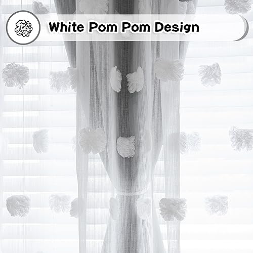 MYSKY HOME Grey Curtains for Bedroom - 54 Inch Long, Double Layer, White Pom Pom, Sheer, Grommet, Darkening, Small Window, 2 Panels, 52 x 54 in - color: Grey, size: 52"W x 54"L (Pack of 2)