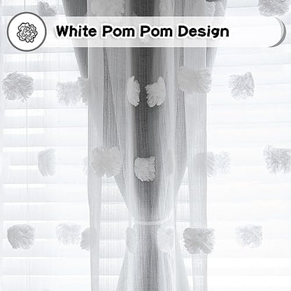 MYSKY HOME Grey Curtains for Bedroom - 54 Inch Long, Double Layer, White Pom Pom, Sheer, Grommet, Darkening, Small Window, 2 Panels, 52 x 54 in - color: Grey, size: 52"W x 54"L (Pack of 2)