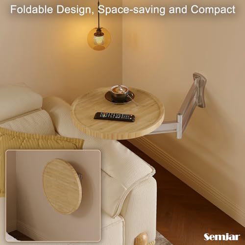 Wall Mounted Folding Table,Retractable Small Bamboo Drop Down Floating Wall Desk,11.8" Round Wood Tabletop with Aluminum Alloy Brackets,Bedside Wall Shelf Drop Top Desk,Fold Down Nightstand