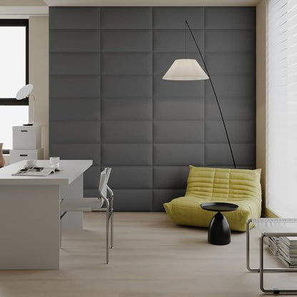 Industrial Dark Gray Linen Non-Adhesive Headboard 24x12 Inch 6-Panel Kit - Peel and Stick Design for Queen Beds, Temporary Space Solution - color: Linen - Dark Gray