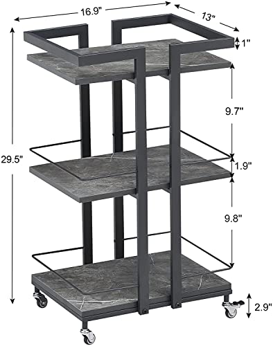 BarberPub 3-Tier Metal Rolling Salon Trolley Cart on Wheels, Grey 2033 - color: Grey