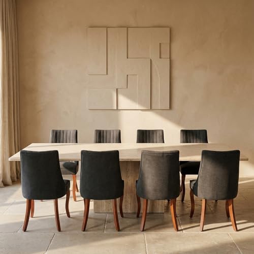 Upholstered Dining Chairs Set of 8, High Back Side Chairs for Kitchen and Dining Room, Mid-Century Modern Fabric Seating with Solid Wood Legs, Black - color: Black, size: Set of 8