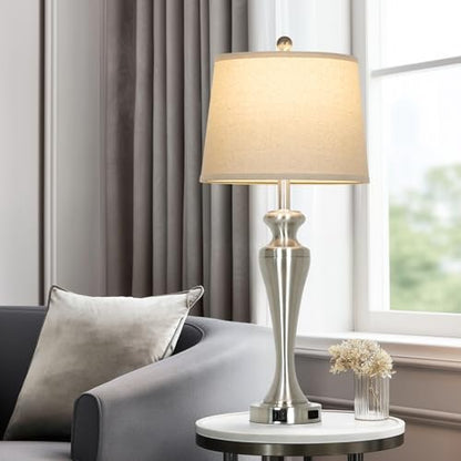 CINSARY Silver Table Lamps Set of 2, Touch Control Bedside Lamp with USB A+C Ports and AC Outlet, 3-Way Dimmable Bedroom Lamps for Nightstand, Tall Brushed Nickel Living Room Lamp for End Table - color: Silver (2 Pack)