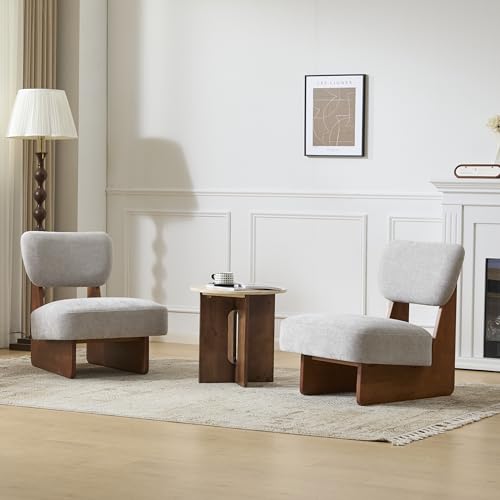 Christopher Knight Home Mores Low Profile Accent Chair Set of 2, Modern Living Room Armless Lounge Chair, Fabric Comfy Reading Chair for Bedroom, Wooden Frame and Thick Padded Seat, Walnut+Gray - color: Walnut+gray