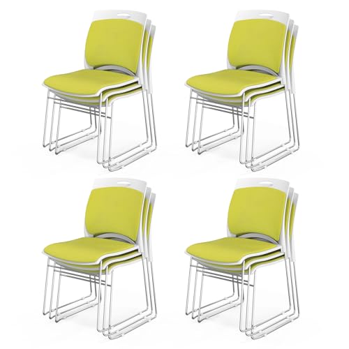 VINGLI Stackable Plastic Mesh Padded Chairs for Office Set of 12, Green | Stacking Chairs with Metal Sled Base, Ergonomic Plastic Pad Seat & Back, Waiting Banquet Guest Break Room, Easy to install - color: Green, size: 12 Pack