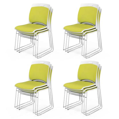 VINGLI Stackable Plastic Mesh Padded Chairs for Office Set of 12, Green | Stacking Chairs with Metal Sled Base, Ergonomic Plastic Pad Seat & Back, Waiting Banquet Guest Break Room, Easy to install - color: Green, size: 12 Pack