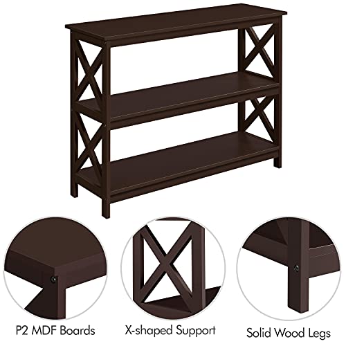 Yaheetech Espresso Console Table 3-Tier Narrow X-Frame Open Storage Shelf | Sofa Table for Entryway, Hallway and Living Room, Slim 14" Depth, Powder-Coated MDF, 88 lb Top Load, Easy Assembly - color: Espresso