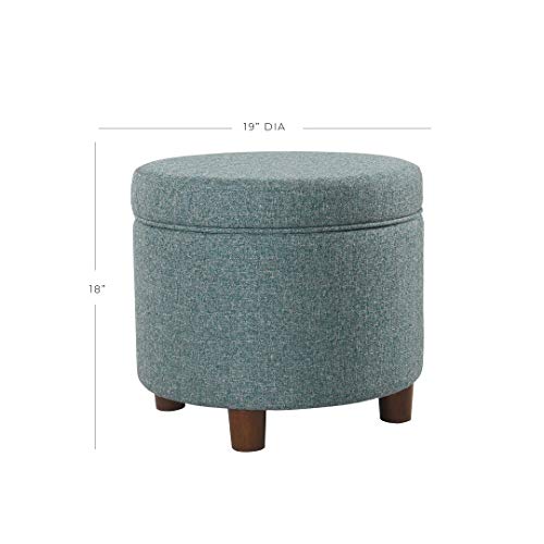 HomePop 19" Round Storage Ottoman - Teal Tweed - color: Teal
