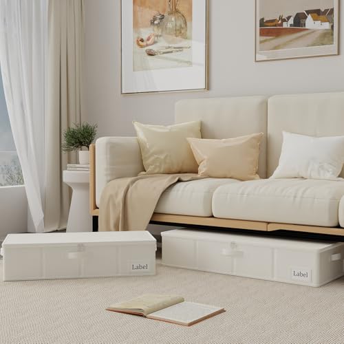Yawinhe 27L UnderBed Storage Containers,2 Pack Closet Organizers,Beige | Blanket Storage Bags with Clear Window and 4 Handles; Foldable Underbed Bins Containers with Clear Window for Beddin - color: Beige, size: 23.6x11.8x6in/2-Pack