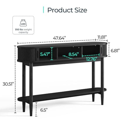 LINSY Fluted Console Table with Storage and Shelves, Black | Entryway Table, Wood Entrance, Behind Couch Sofa Table, Foyer Tables for Hallways, Living Room Boho Furniture, Narrow Long - color: Black