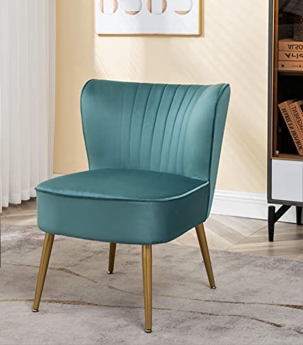 Container Furniture Direct Modern Velvet Accent Chair for Living Room, Bedroom, or Entryway, Stylish and Comfortable Armless Design with Metal Legs, Teal - color: Teal