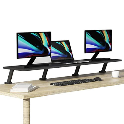 Extra-Large 45-Inch Wood Clamp On Desk Monitor Shelf with Spacious Storage Space - Fits 60-inch or Dual 32-inch Screens, C-Clamp Design with Rubber Pad, Max Load 44lbs - size: 45-INCH