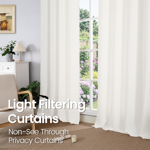 BGment Short Ivory Curtains for Bedroom, 45 Inches Long 2 Panels | Faux linen Burlap Texture,Living Room,Farmhouse,Light Filtering Semi Sheer Privacy,Window Drapes,52 x 45 Inch - color: Ivory, size: 52"W x 45"L (Pack of 2)