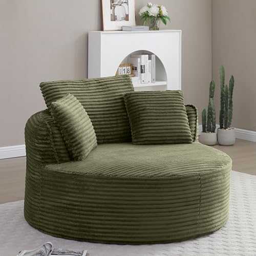KEIKI 53.5" Oversized Round Chair, Large Barrel Chairs, Upholstered Accent Corduroy Single Sofa Armchair for Living Room, Lounge, Green - color: Green