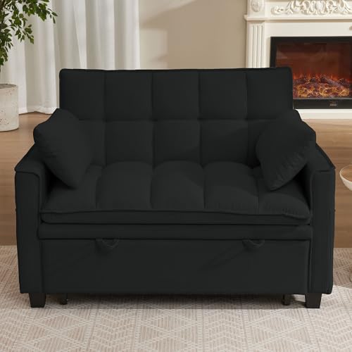 Convertible Sofa Bed, Loveseat Sleeper Sofa with Pull Out Bed and Adjustable Backrest, 3-in-1 Futon Couch for Living Room, Bedroom, Apartment, Black - color: Black, size: Pull Out Sofa Bed