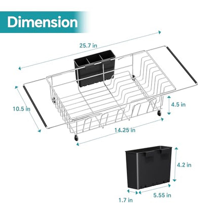Simple Trending Adjustable Dish Drying Rack in Sink with Utensil Holder | Expandable Dish Rack, Dish Drainer Over Sink for Small Kitchen, Space Saving, Fast Drain, Non-Slip Feet, Fit Most Sink - size: Iron