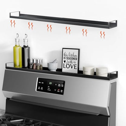 Bumusty 30" Adjustable Magnetic Stove Top Shelf, Matte Black | Expandable Spice Rack with Strong Magnetic Hold for Seasoning Storage and Kitchen Counter Organization - size: Magnetic