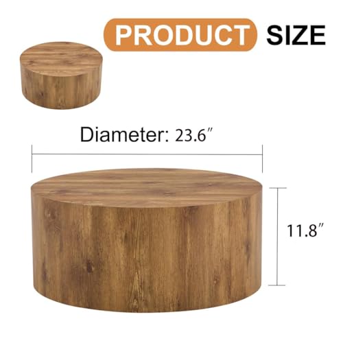 Round Coffee Table, 23.6" Modern Wood Drum Coffee Table, Round Accent Center Table for Living Room Apartment Small Spaces, No Assembly Required - color: 24'' Wood, size: 24'' Round Coffee Table
