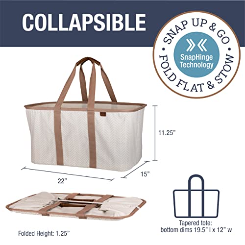 Collapsible Fabric Laundry Basket Tote Premium, Herringbone, 2 Pack | Bring a Polished Look to Laundry Day | Cotton-Blend Fabric and Vegan Leather Pair with Long Handles and 55 lb Support - color: LUXE Cream Herringbone