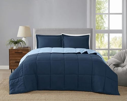 TRULY SOFT Everyday Reversible Dark Blue/Sky Blue Twin XL 2 Piece Comforter Set - color: Dark Blue/Sky Blue, size: Twin XL