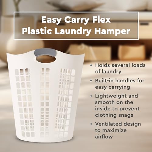 Gracious Living Easy Carry Flex Hamper, Large 87.5 Liter Lightweight Plastic Ventilated Laundry Basket Clothes Bin with Handles, White (2 Pack) - size: 2 Pack