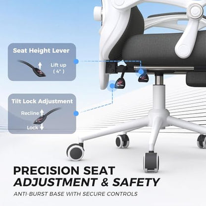 CYKOV Ergonomic Office Chair with Footrest - Adjustable Lumbar Support & Headrest, 90-135° Reclining Mesh Back Computer Chair - Home Office/Gaming, 350lbs Capacity | 4-Way Headrest (4.72" + 60°), 2-Way Lumbar (2" + 1.18"), 90-135° Recline, Breathable Mesh