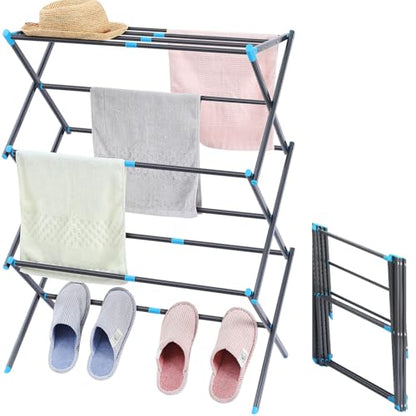 Oversize 3-Tier Clothes Drying Rack, No Install, Graphite | Expandable Design, Non-slip feet, Tool-free Setup, Rust Prevention, Sturdy Construction, 14.9" D x 29.3" W, Holds 24lbs - color: Graphite