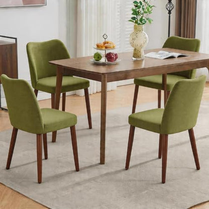 GarveeHome Wooden Dining Chair Set of 4 Upholstered Fabric Dining Chair | Modern Kitchen Chairs with Curved Backrest Leveling Feet for Dining Room, Living Room, , No tool assembly, No Wobble, Green - color: Green