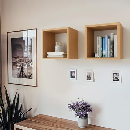Cube Floating Shelves Set2, Display Shelves Wall Mount 7.75" D x 12.5" W x 12.5" H, (Light Walnut, Square 2 Cubes) - color: Light Walnut, size: Square-Set2
